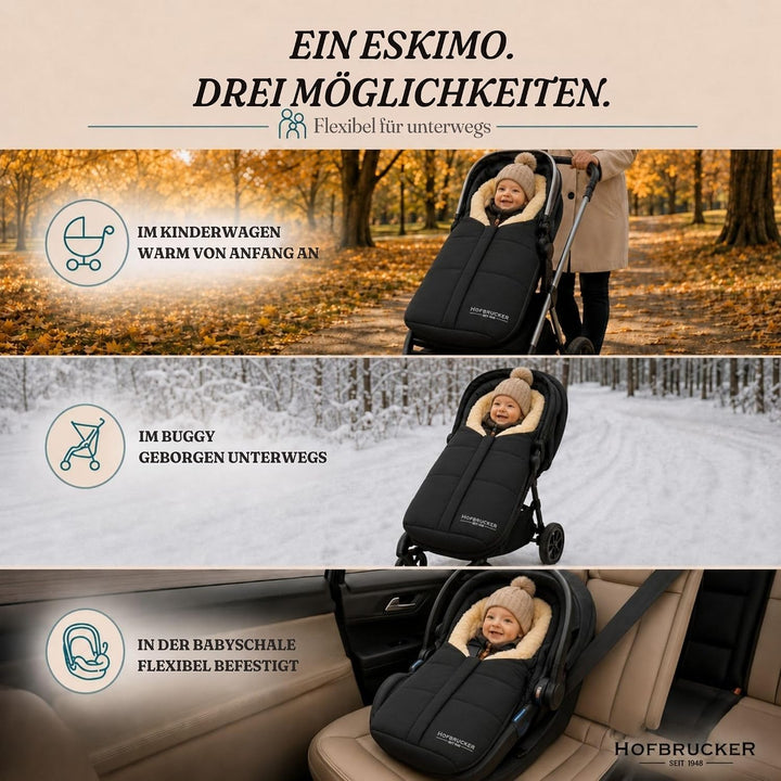 Hofbrucker Lammfell-Fusssack Eskimo für Babyschale, Kinderwagen, Buggy/Universeller Winterfusssack/F