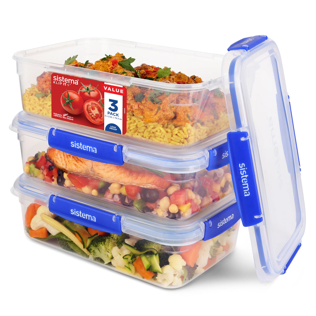 Sistema Klip It Lebensmittelbehälter 2 Liter (3er-Pack), Mahlzeiten- und Essensvorbereitung, mikrowe