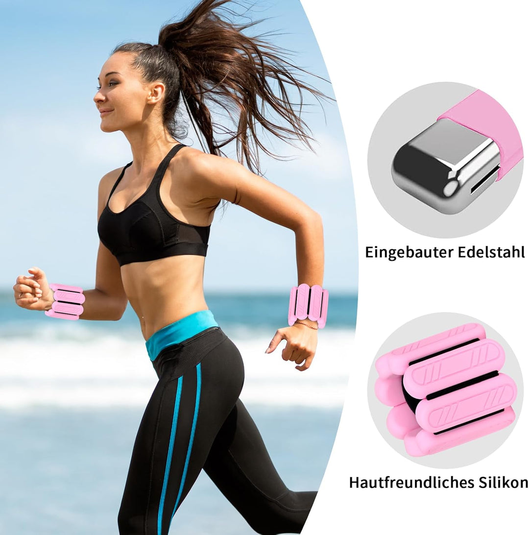 Gewichtsmanschetten 2er Set – Verstellbare Handgelenkgewichte & Fussgewichte aus Silikon für Damen &