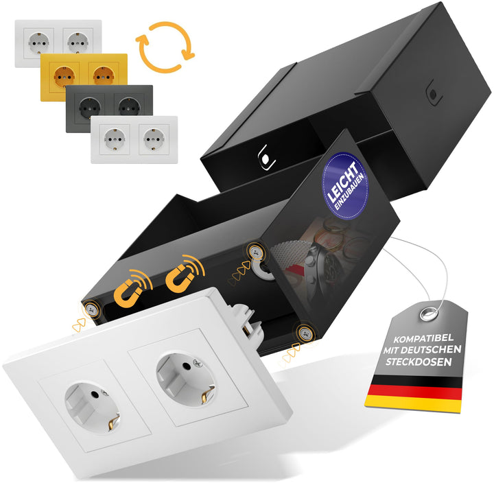 Elder Welder® Steckdosentresor | kompatibel mit jeder Schuko Doppelsteckdose | Wandtresor zum Einmau