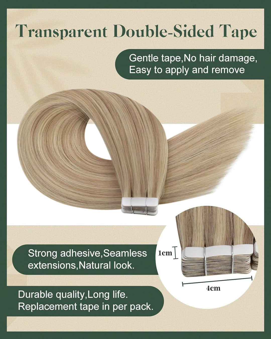 Ugeat Extensions Echthaar Tape 45 cm Blond Haarverlängerung Invisible Tape Extensions Echthaar Glatt