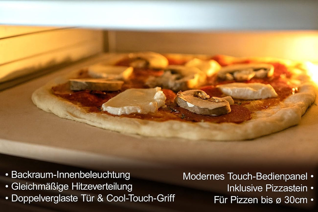Backofen: Elektrischer Pizzaofen mit Pizzastein, 400 °C, 1.700 W, Pizzaschieber (Pizzaofen für Zuhau