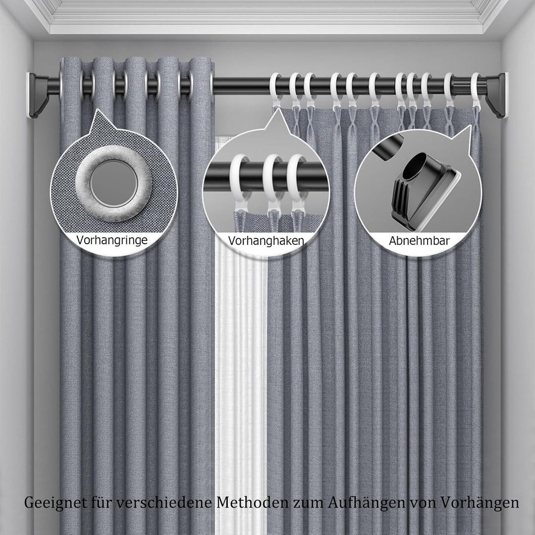 Gardinenstange ohne Bohren 70-160cm, Ø32mm Matt Schwarz Multifunktionale Vorhangstange zum Einklemme