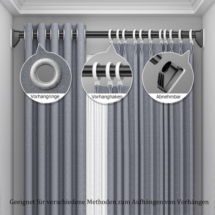 Gardinenstange ohne Bohren 310-360cm, Ø32mm Matt Schwarz Multifunktionale Vorhangstange zum Einklemm