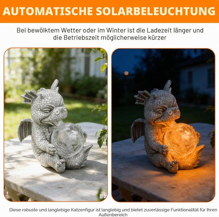PORFOYO Drachen Figuren Gartendeko Für Draussen, Gartendrachen Figuren Deko Rundes Licht, Garten Dek