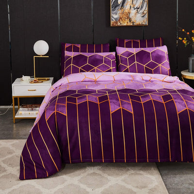 Luofanfei Bettwäsche Gestreift 135x200cm Bettdeckenbezug Lila 4teilig Microfaser Bettwäsche Set Bett