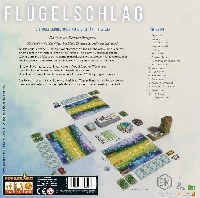 Feuerland Spiele 63558, FLÜGELSCHLAG Brettspiel, Kennerspiel des Jahres 2019, 1 bis 5 Spieler Single