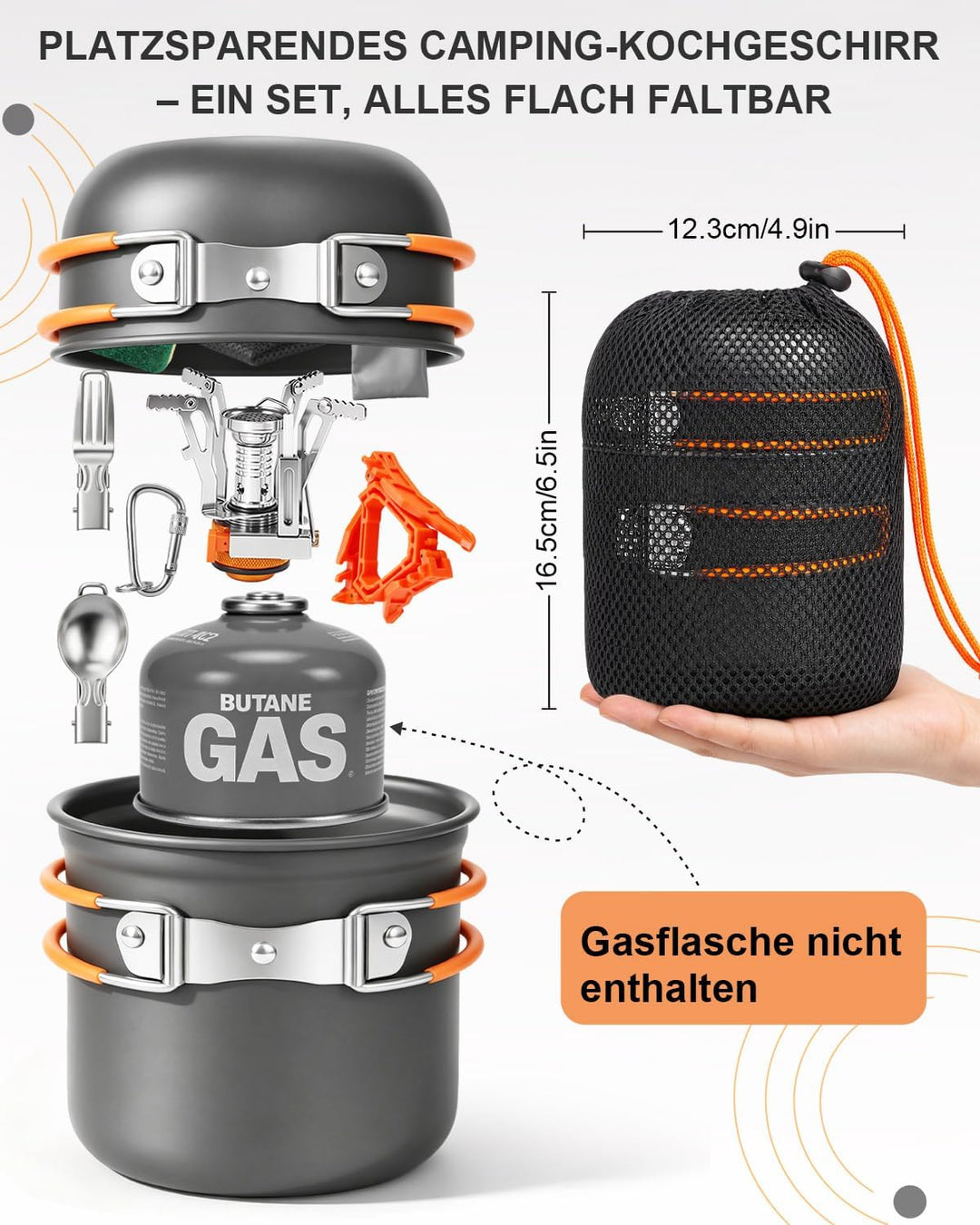 AUTOPkio Camping Geschirr Set für 1-2 Personen mit Mini Campingkocher, Faltbare Aluminium Camping Ko