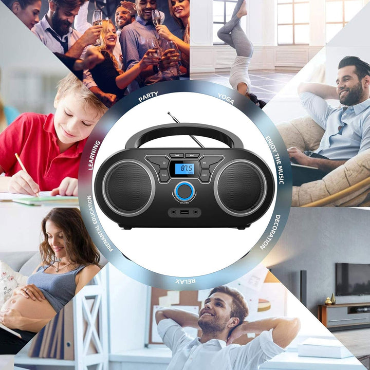 CD-Radio Tragbare CD-Player-Boombox mit Bluetooth- und FM-Radio, USB-Eingang und 3,5-mm-AUX-Kopfhöre