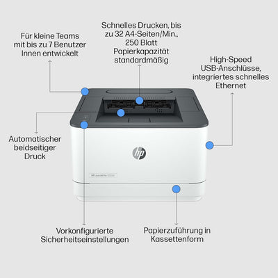 HP LaserJet Pro 3002dn Laserdrucker, Automatischer Duplex, LAN, USB, HP Smart App, Business Drucker