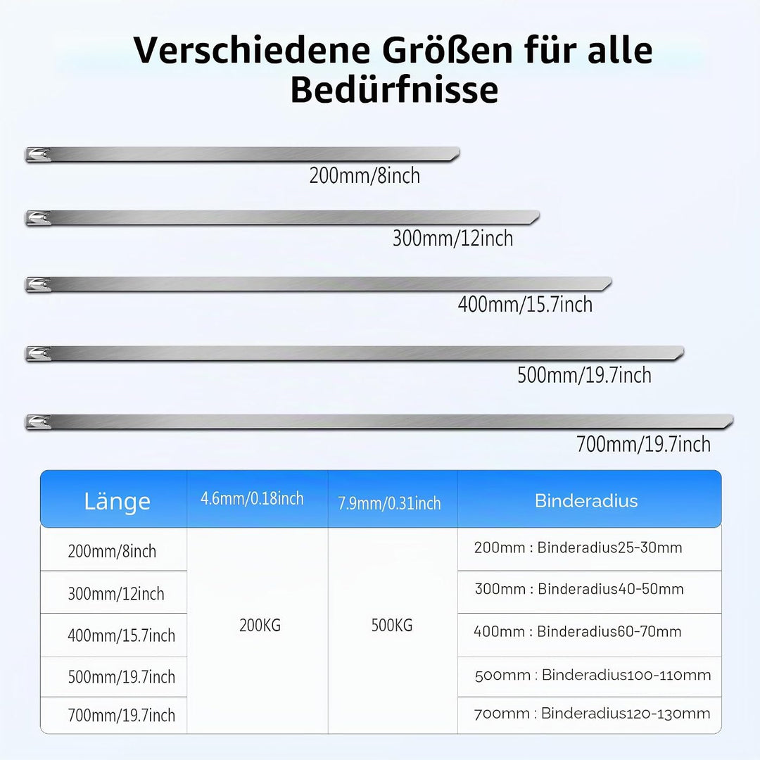 Deecam 500 Stück Edelstahl Kabelbinder 300mmx4,6 mm, Mehrzweck Kabelbinder Metall Rostfrei, Achsmans