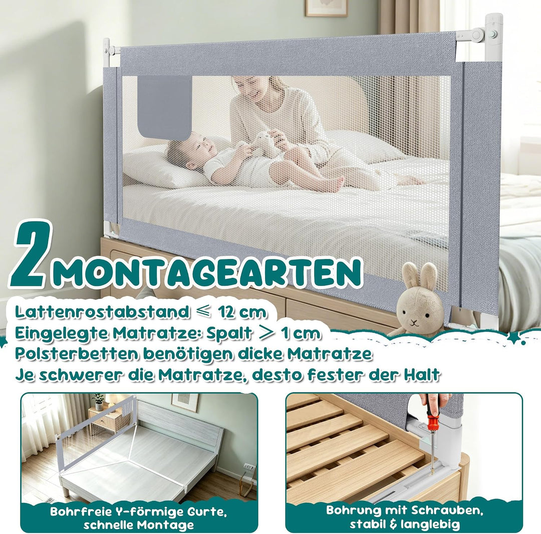 LARS360 180cm Kinder Bettgitter zum Vertikalen Heben Bettschutzgitter Kinderbettgitter für Familienb