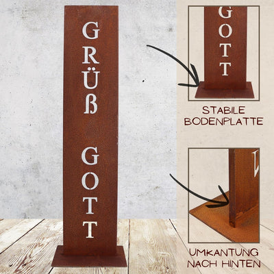 Rostikal Grüss Gott 71 cm Rost Schild Gartendeko Edelrost, Grüss Gott 71 cm