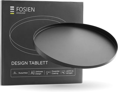 FOSIEN® Design Tablett Schwarz aus Metall mit Anti rutsch Beschichtung auf der Unterseite/dekoteller