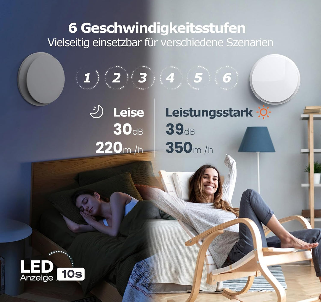 Badlüfter 150mm mit Fernbedienung, 2 Richtungen, 6 Geschwindigkeiten Lüfter Bad mit Statusanzeige, S