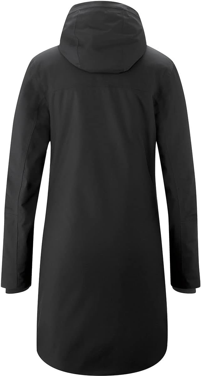Maier Sports Damen Hannali Mantel, atmungsaktiver Wintermantel mit Kapuze, Outdoor-Jacke 44 Schwarz,