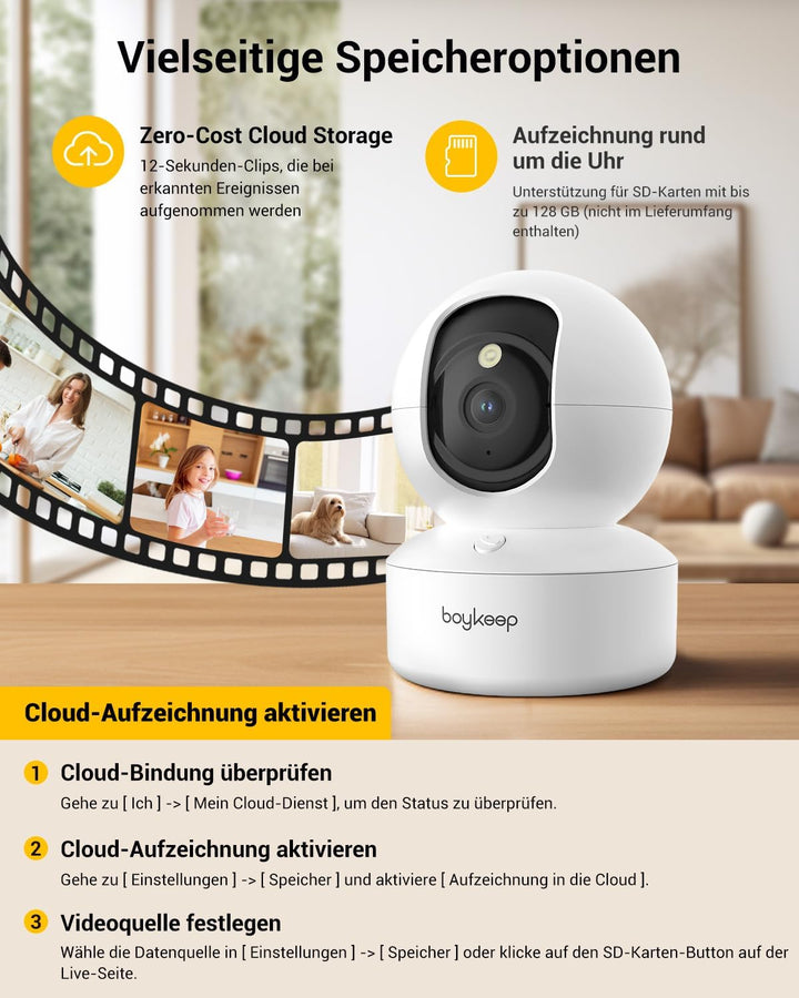 BoyKeep 2.4G/5GHz Überwachungskamera Innen 2K, 360° WLAN Überwachungskamera, Indoor Hundekamera mit