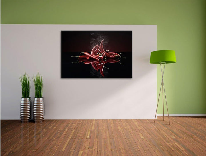 Pixxprint Feurige rote Chili-Schoten als Leinwandbild/Grösse: 100x70 cm/Wandbild/Kunstdruck/fertig b
