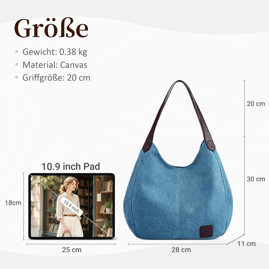 DIRRONA Mode Damen Canvas Handtasche Damen Canvas Schultertasche Canvas Tragetasche Leicht Sanft Han