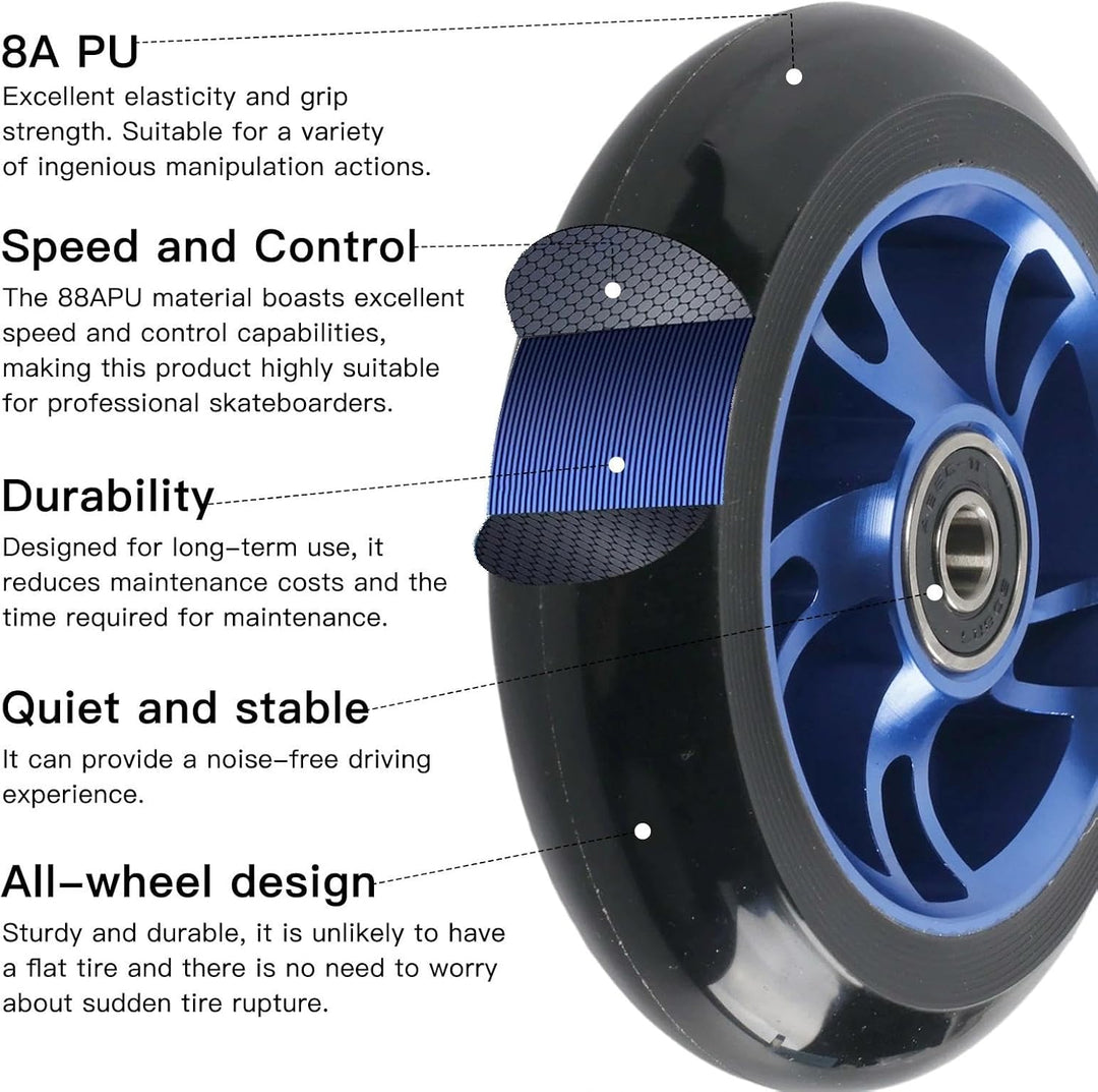 2 Stück Stunt Scooter Rollen 100mm Thickened PVC Replacement Wheels Scooter Ersatzräder mit ABEC-11