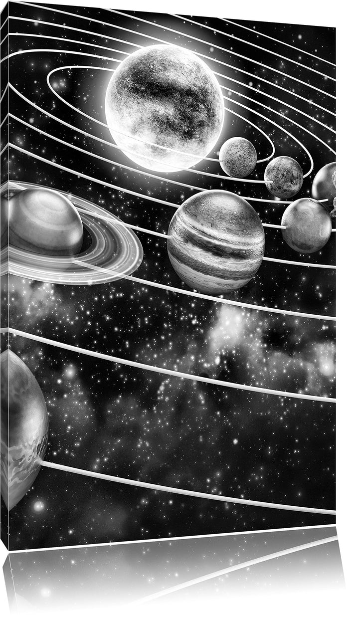 Pixxprint Monocrome, Sonnensystem mit unseren Planeten, Format: 100x70 auf Leinwand, 100x70