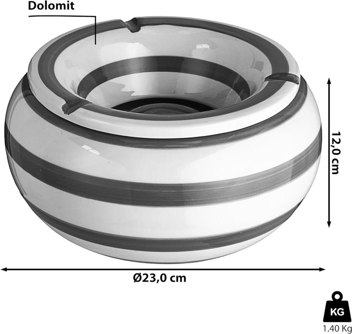 Roomando XXL Sturmaschenbecher Ø 23cm in grau-Weiss-gestreift Modell Gloomy Admiral