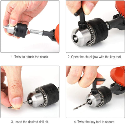 Housolution Handbohrmaschine, Leistungsstark 3/8 Zoll (1.5-10mm) Spannfutter Stahlguss Doppelritzel
