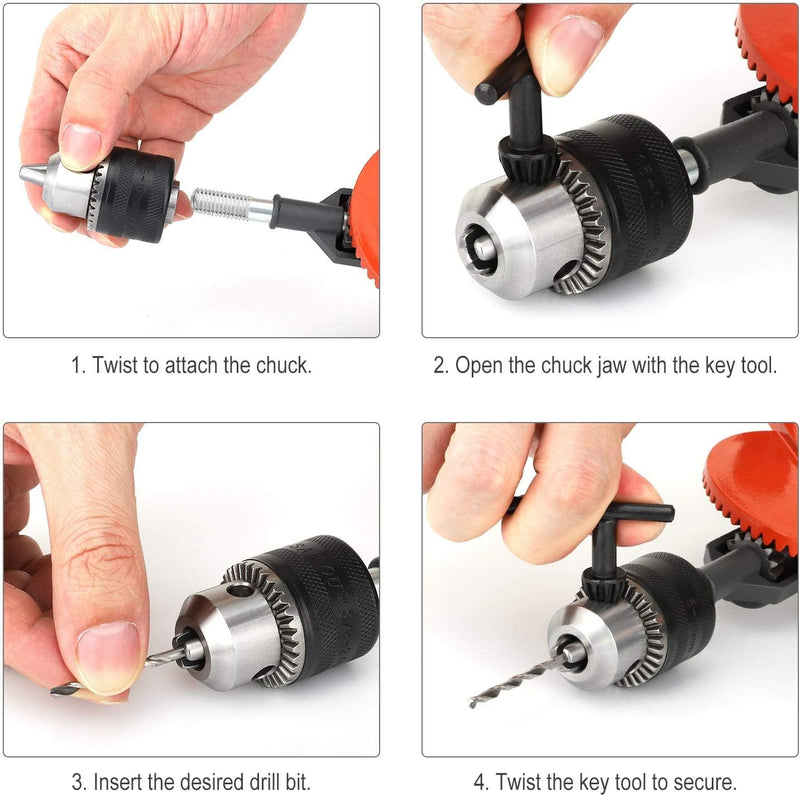 Housolution Handbohrmaschine, Leistungsstark 3/8 Zoll (1.5-10mm) Spannfutter Stahlguss Doppelritzel