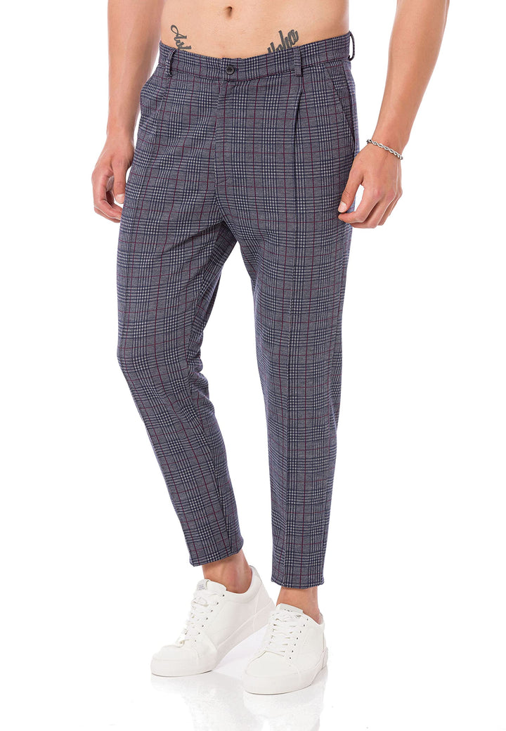 Redbridge Herren Jogginghose im Chino Hosen Style Jogger Hose Freizeithose kariert S Navyblau-grau,