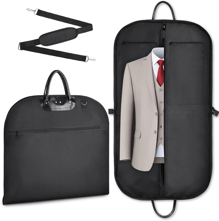 ecooe Schwarz Anzugtasche mit Aufbewahrungstaschen und Schultergurt | Kleidersack Anzug, Verdicken,