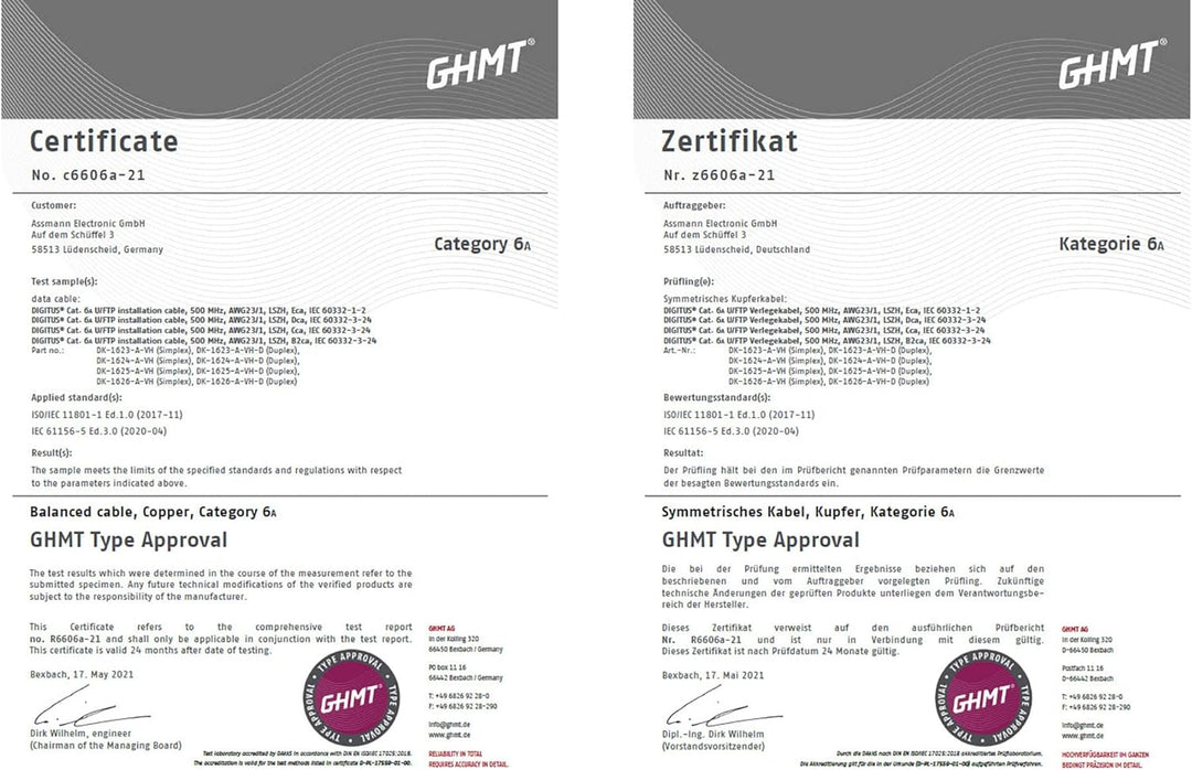 DIGITUS 100 m Cat 6A Netzwerkkabel - U-FTP (PiMF) Simplex - BauPVO Eca - LSZH Halogenfrei - 500 MHz