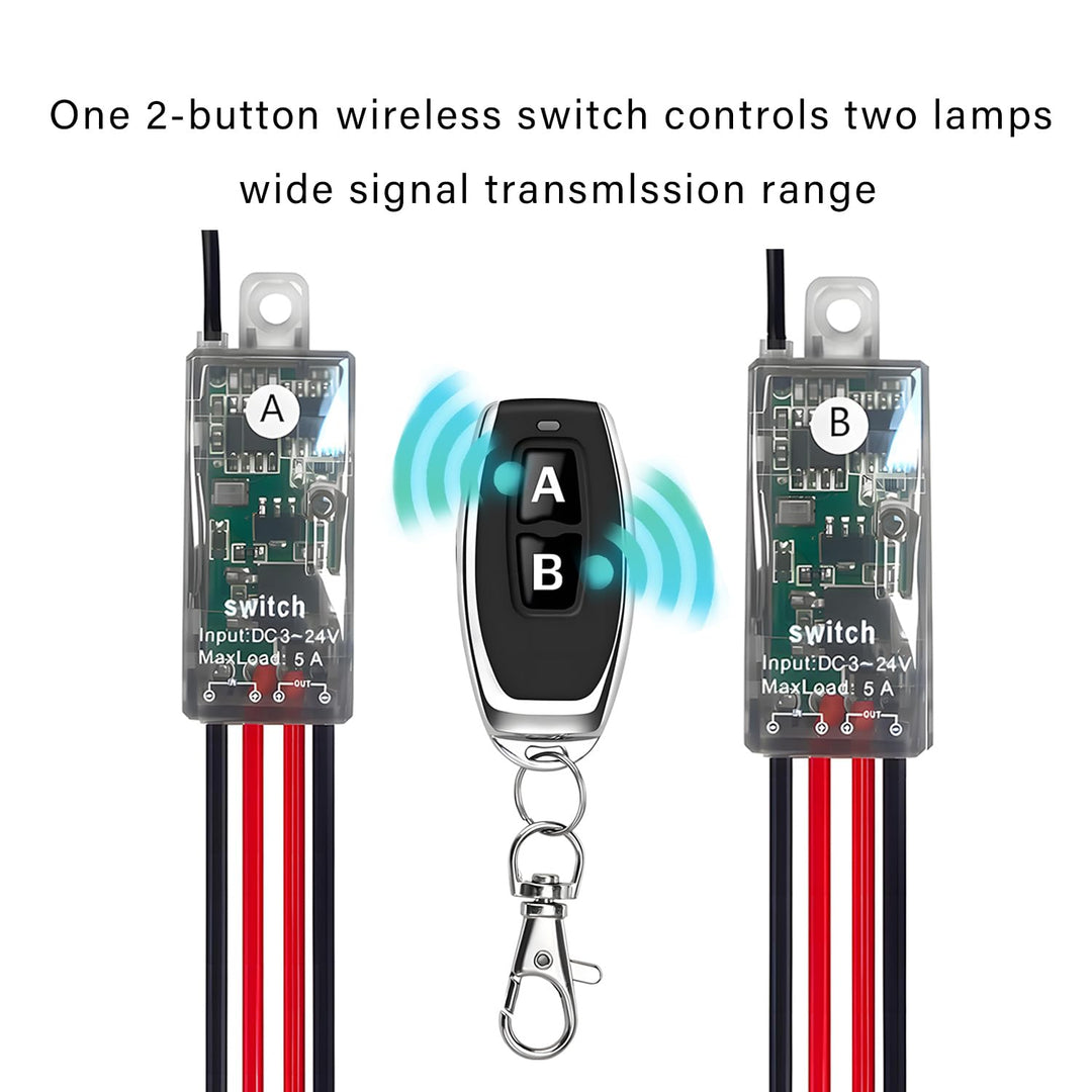 12v funkschalter,2 Wege kabelloser Lichtschalter DC 5V/12V/24V/5A Mini Relais 1 Kanal Wireless Licht