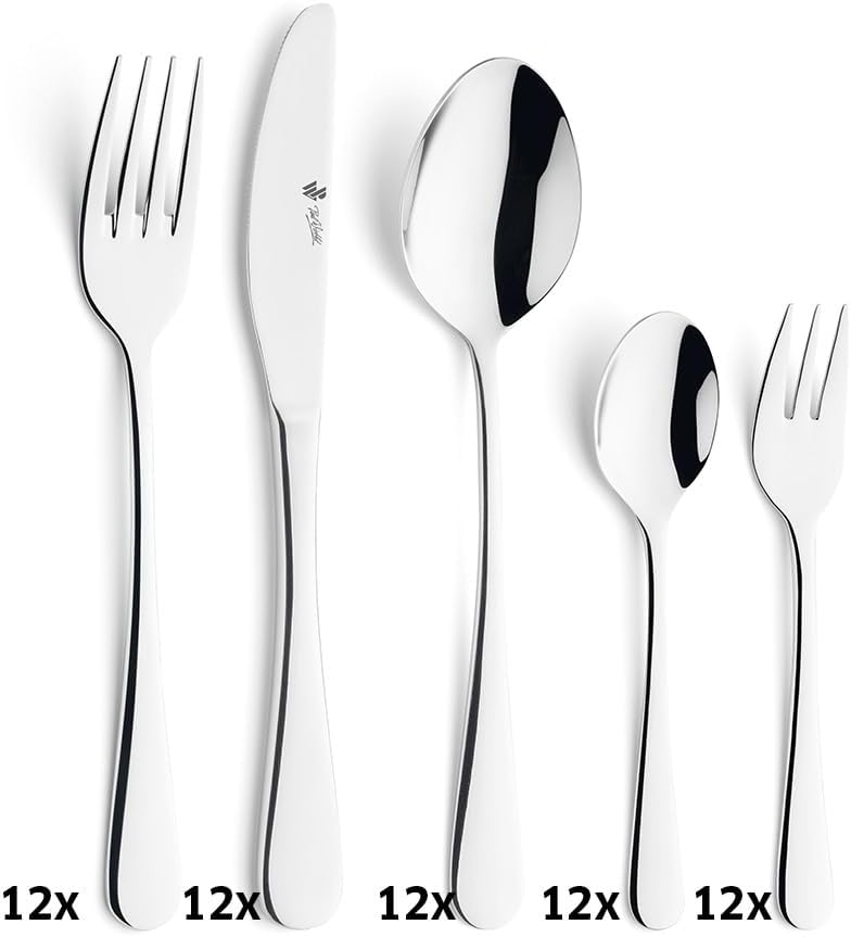 PW Paul Wirths Rhodos 82 Besteck Set für 12 Personen, Edelstahl rostfrei, poliert & spülmaschinenfes