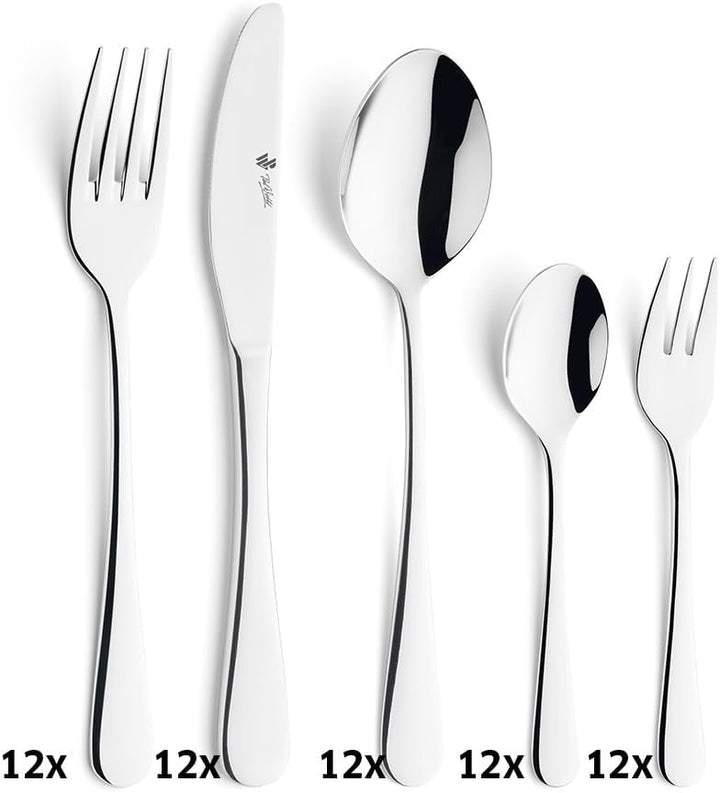 PW Paul Wirths Rhodos 82 Besteck Set für 12 Personen, Edelstahl rostfrei, poliert & spülmaschinenfes