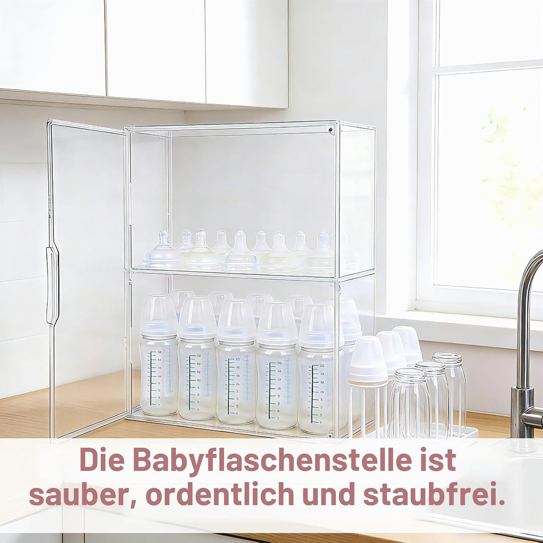 Babyflasche Organizer, 3-Etagen Klar Acryl Lagerung Box mit 2 Entfernbar Trennwände &amp; Magnet Tür Gro