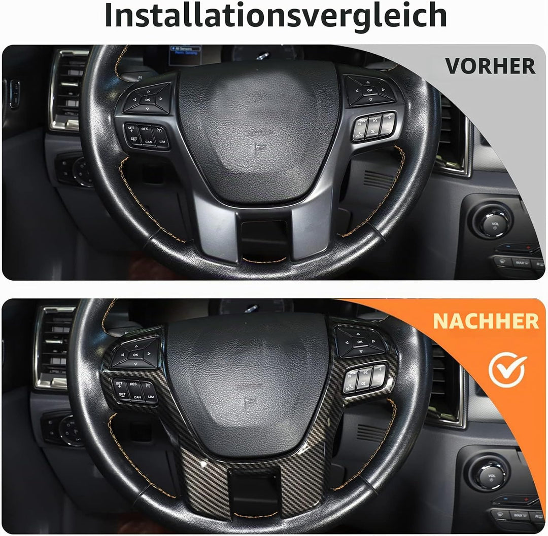 DIYUCAR Kohlefaser-Farbe Auto Lenkrad Dekoration Abdeckung Trim Rahmen Aufkleber für Ford Ranger Wil