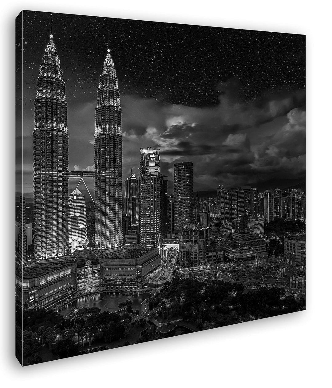 deyoli Kuala Lumpur in Malaysia bei Nacht Format: 60x60 Effekt: Schwarz&amp;Weiss als Leinwandbild, Moti