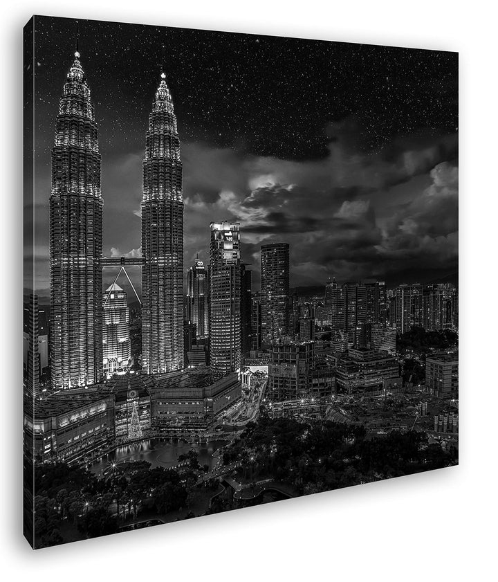 deyoli Kuala Lumpur in Malaysia bei Nacht Format: 60x60 Effekt: Schwarz&amp;Weiss als Leinwandbild, Moti