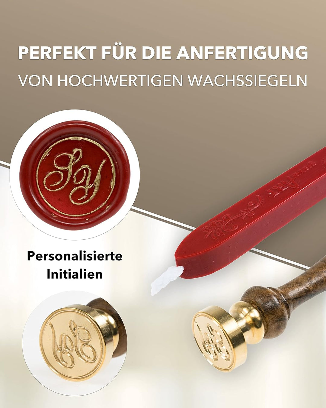 gravurART personalisierter Siegel-Stempel d20mm mit Initialen, 2 Buchstaben in Schreibschrift, 2 Sta