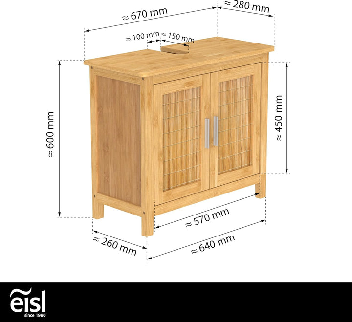 EISL BMBA02-WTU Bambus Waschbecken Unterschrank Waschbeckenunterschrank, Waschbeckenunterschrank