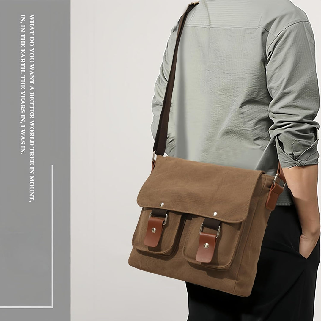 flintronic Umhängetasche, Vintage Canvas Schultertasche Herren Damen, Aktentasche Laptoptasche mit V