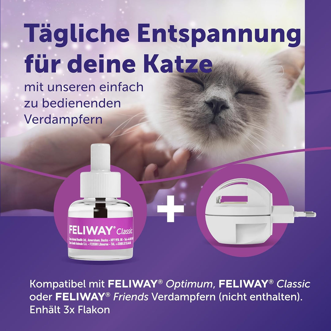 FELIWAY Classic Vorteilspack für Katzen | 3x Nachfüllflakon | Pheromone zur Reduktion von Stressverh