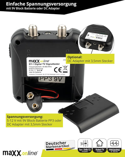 maxx.onLine ST-1 Signaltester Kabelfernsehen DVB-C/DVB-T, analog/digital 40-862 MHz