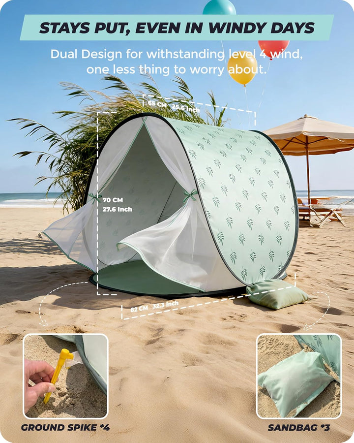 Strandmuschel Pop-Up Baby &amp; Kinder - Strandzelt Windschutz (Grün) | UV-Schutz UPF 50+, automatischer