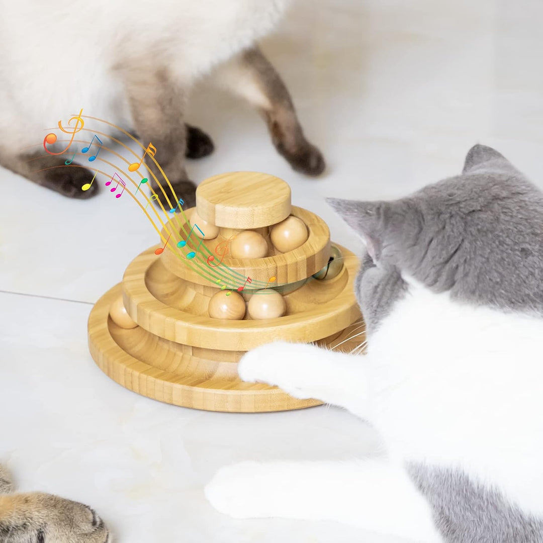 Tarnel Katzenspielzeug Selbstbeschäftigung, Interaktives Katzenspielzeug aus Holz DREI Etagen drehba