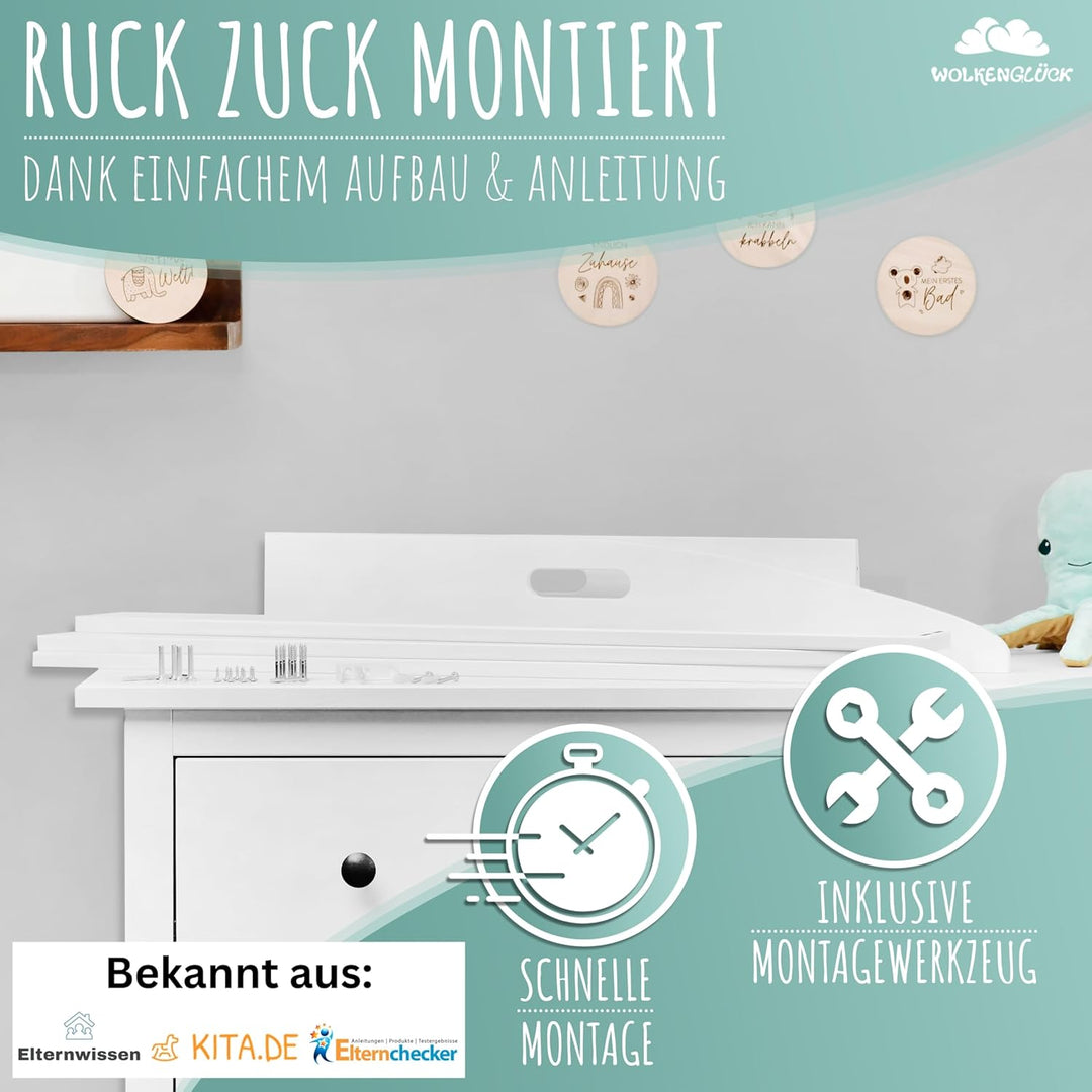 WOLKENGLÜCK® Wickelaufsatz für IKEA Hemnes Kommode [88x75x13cm] - Hochwertiger Hemnes Wickelaufsatz