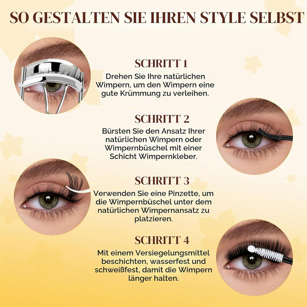 QUEWEL Wimpern-Extensions 320 Stück 80D+100D, DIY Lash-Extension-Set, Cluster-Lashes mit Wimpernkleb