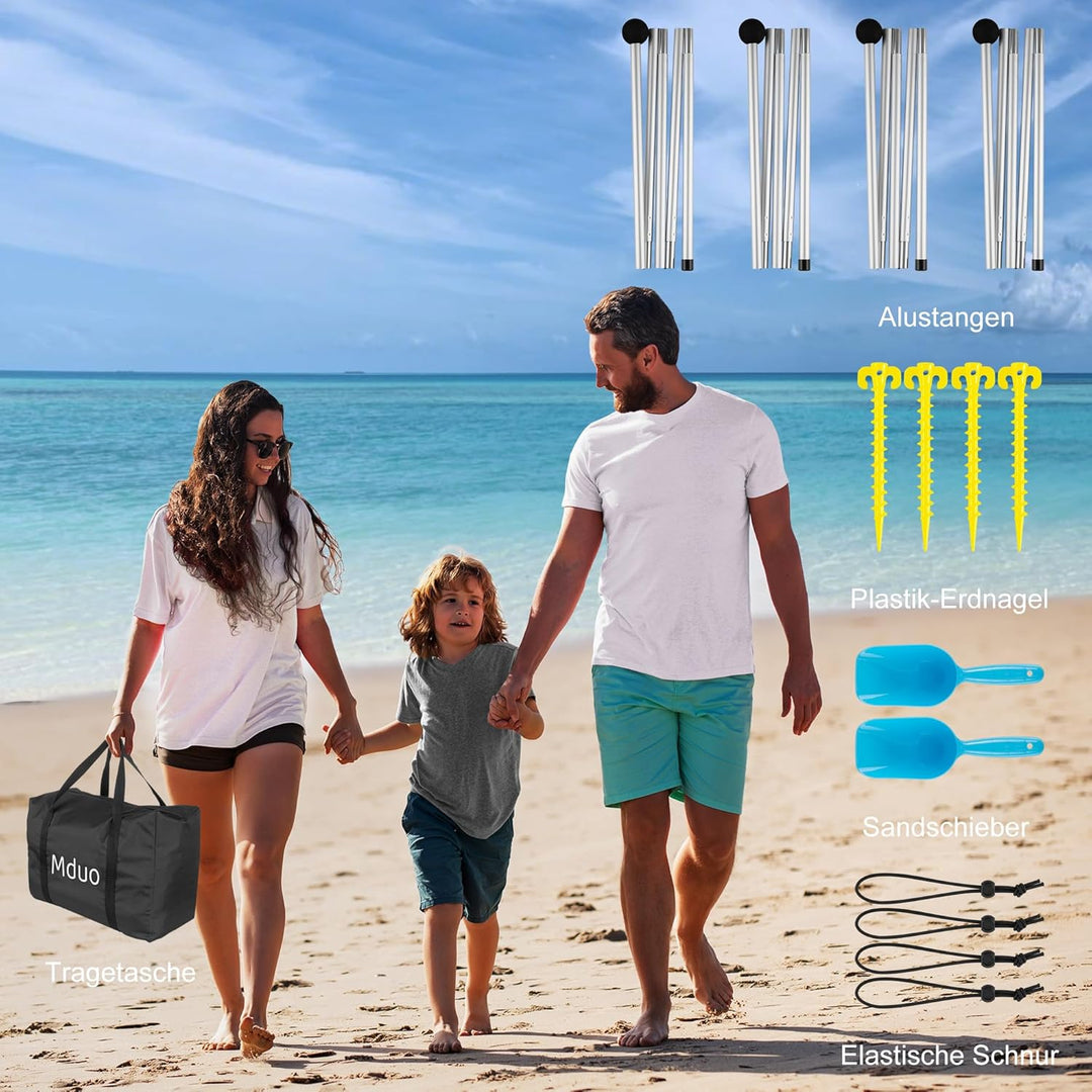 Strandzelt, Sonnensegel Strand UPF 50+, Tragbares 3×3 m Camping Strandmuschel Sonnenschutz Strand mi