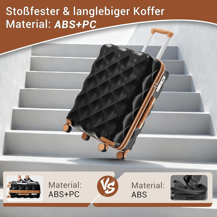 British Traveller Handgepäckkoffer 54x36.5x21.5 cm Leichter Reisekoffer aus ABS+PC mit TSA-Schloss,