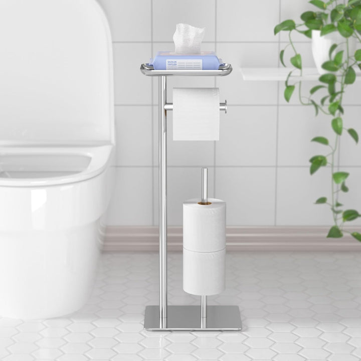 Freistehender Toilettenpapierhalter mit Ablagefläche Oben, Silber Toilettenpapierhalterständer, Bode